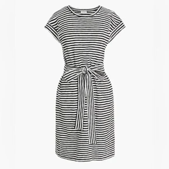 J. Crew Striped Casual Blue Red Cotton Tie Waist Nautical Preppy Shirt Dress LG - Picture 6 of 15